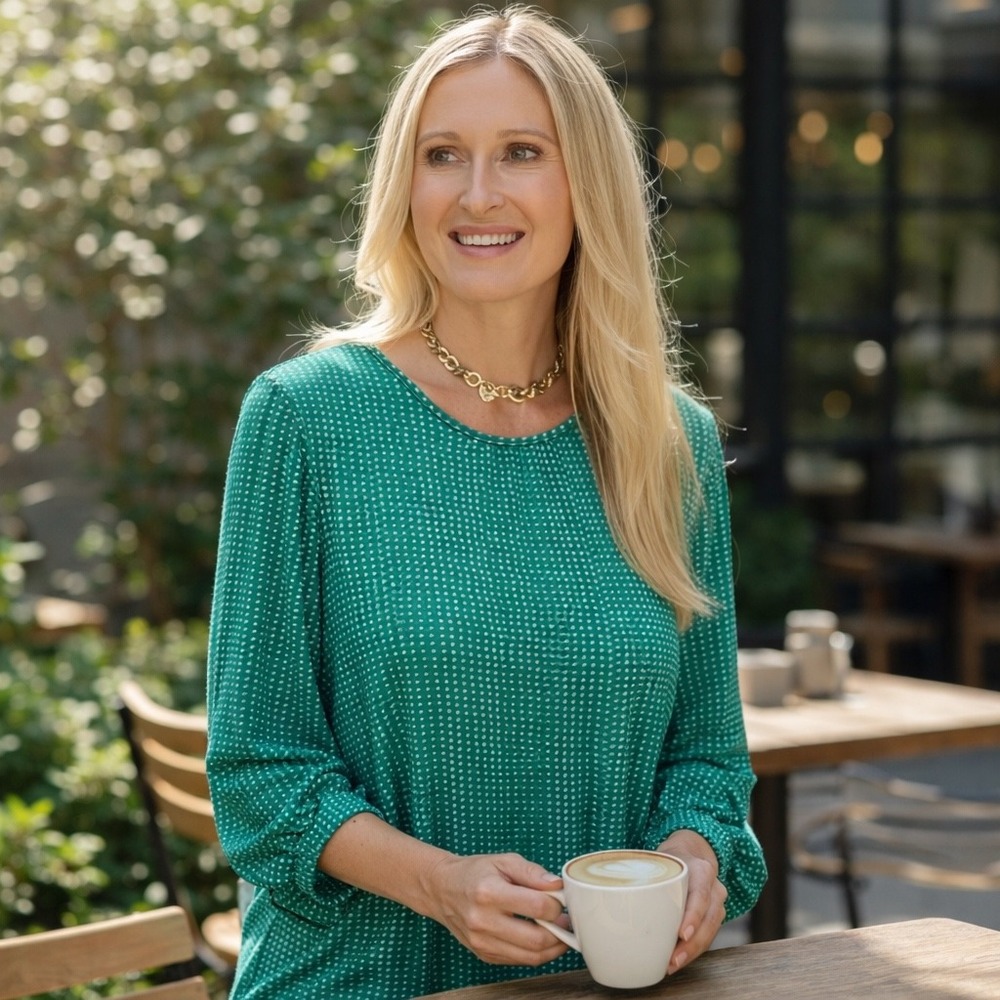 Adrianna Papell Green Polka Dot 3/4 Sleeve Blouse Top Small AD1S300923